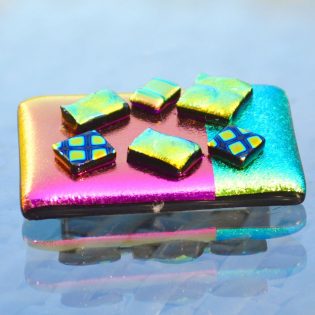 Large Dichroic Glass Brooch with a Sterling Silver Fitting Bright Metallic Colours