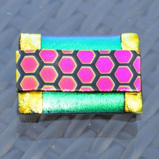 Large Dichroic Glass Brooch with a Sterling Silver Fitting Honeycomb Pattern