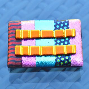 Large Dichroic Glass Brooch with a Sterling Silver Fitting Patterned Stripe Layers
