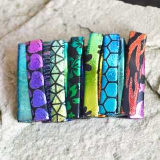 Large Dichroic Glass Brooch with a Sterling Silver Fitting Funky Patterned Stripes