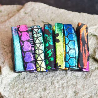 Large Dichroic Glass Brooch with a Sterling Silver Fitting Funky Patterned Stripes