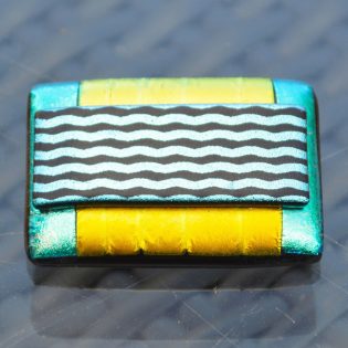 Large Dichroic Glass Brooch with a Sterling Silver Fitting Golden Yellow Aqua Waves