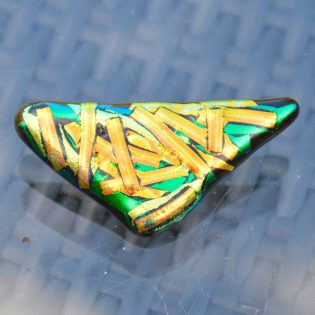 Large Dichroic Glass Brooch with a Sterling Silver Fitting Green-Gold