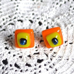 Wicksteads AWDesignsUK Orange Yellow Dichroic Glass Sterling Silver Stud Earrings