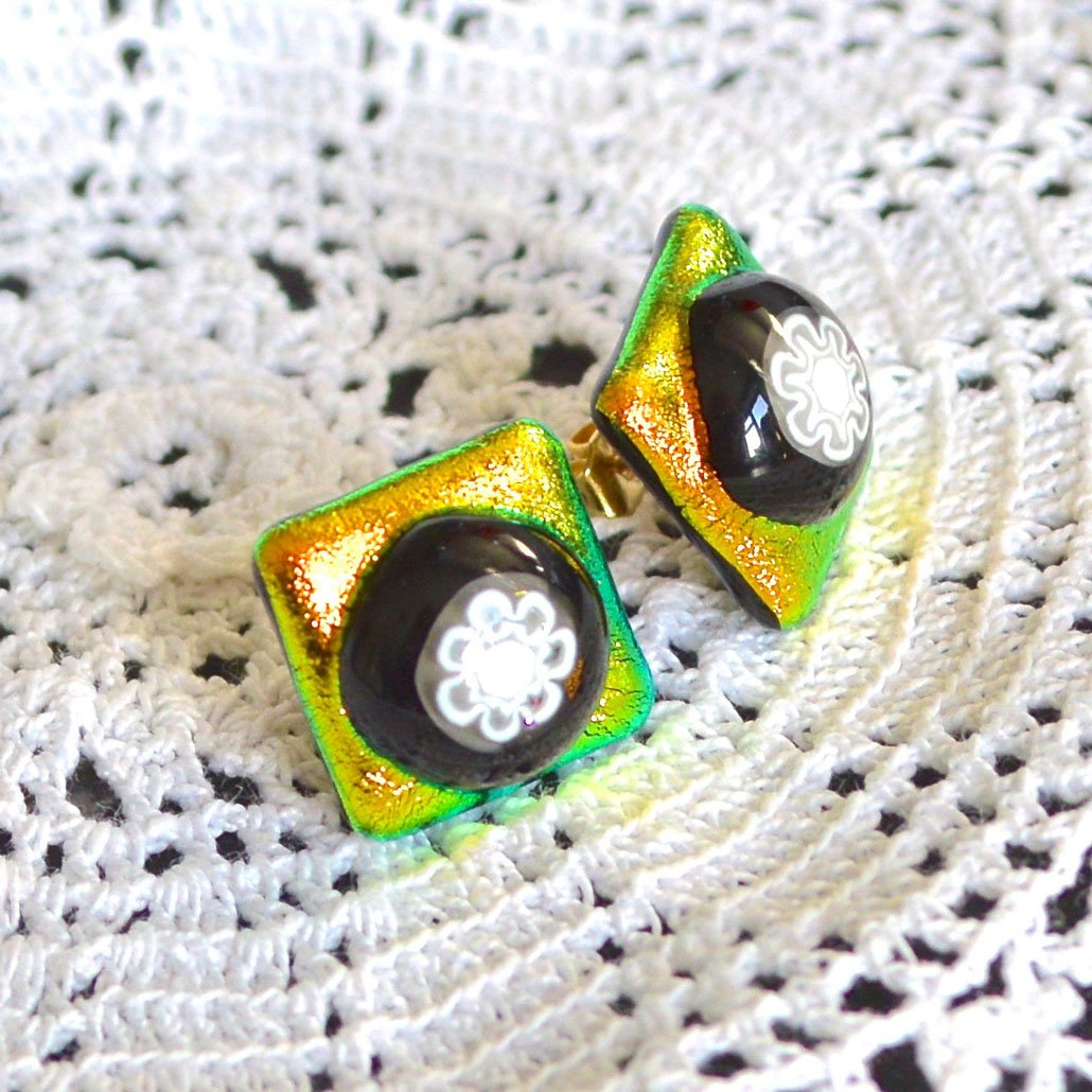 Wicksteads AWDesignsUK Golden Lime Dichroic Glass Stud Earrings