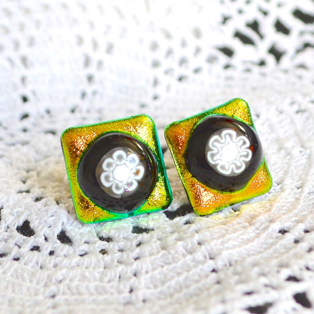 Wicksteads AWDesignsUK Golden Lime Dichroic Glass Stud Earrings