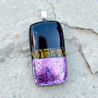 Wicksteads AWDesigns Iridescent Black Gold Purple Dichroic Glass Pendant
