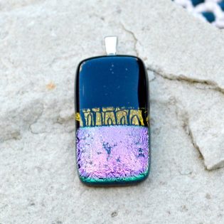 Wicksteads AWDesigns Iridescent Black Gold Purple Dichroic Glass Pendant