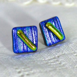 Wicksteads AWDesignsUK Blue Lime Dichroic Glass Sterling Silver Stud Earrings
