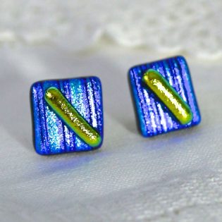 Wicksteads AWDesignsUK Blue Lime Dichroic Glass Sterling Silver Stud Earrings