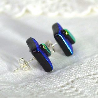 Wicksteads AWDesignsUK Blue Lime Dichroic Glass Sterling Silver Stud Earrings