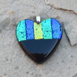 Wicksteads AWDesignsUK Ocean Blue Black Heart Dichroic Glass Pendant