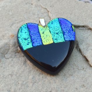 Wicksteads AWDesignsUK Ocean Blue Black Heart Dichroic Glass Pendant