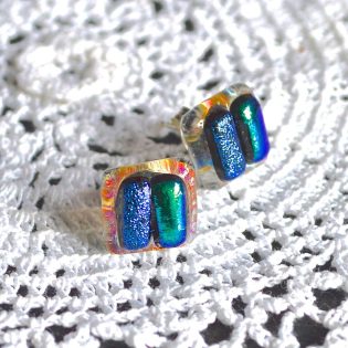 Wicksteads AWDesignsUK Ocean Turquoise Dichroic Glass Sterling Silver Stud Earrings