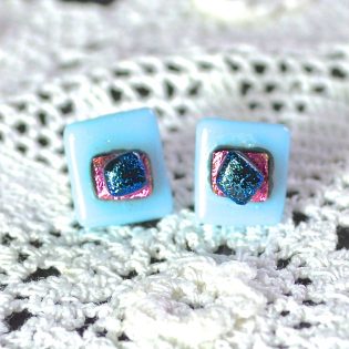 Wicksteads AWDesignsUK Pastel Blue Pink Dichroic Glass Sterling Silver Stud Earrings
