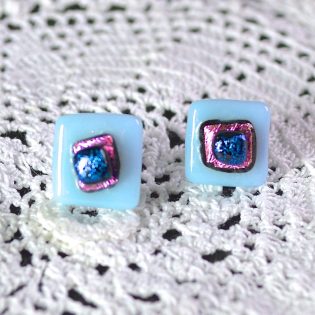 Wicksteads AWDesignsUK Pastel Blue Pink Dichroic Glass Sterling Silver Stud Earrings