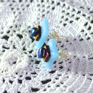 Wicksteads AWDesignsUK Pastel Blue Pink Dichroic Glass Sterling Silver Stud Earrings