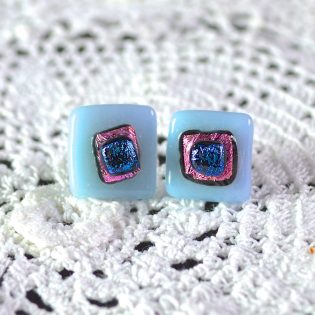 Wicksteads AWDesignsUK Pastel Blue Pink Dichroic Glass Sterling Silver Stud Earrings