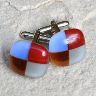 Fused Glass Cufflinks Rounded Chequered Squares