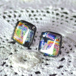 Metallic Iridescent Rainbow Stud Earrings by AW Designs UK
