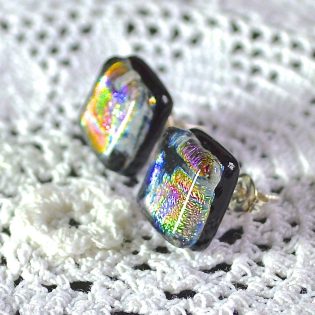 Wicksteads AWDesignsUK Metallic Rainbow Dichroic Glass Sterling Silver Stud Earrings