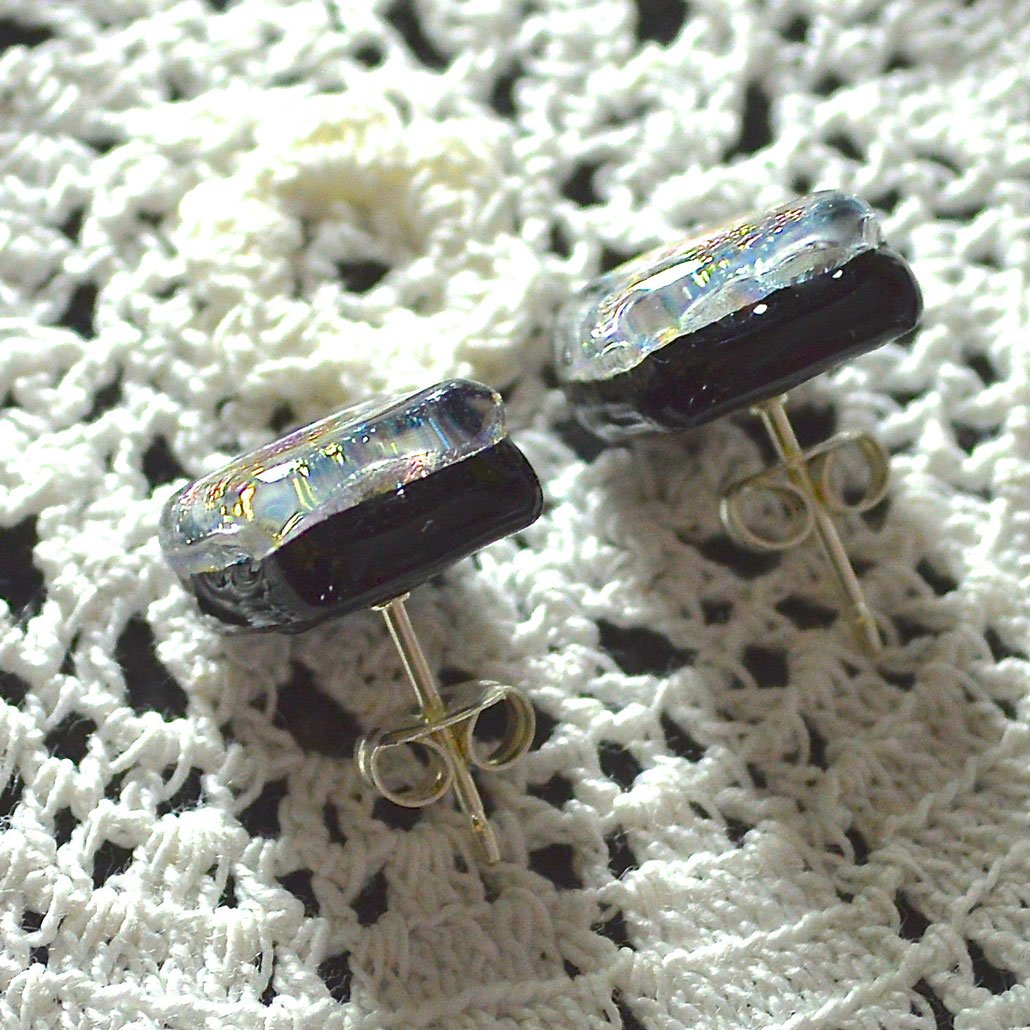 Wicksteads AWDesignsUK Metallic Rainbow Dichroic Glass Sterling Silver Stud Earrings