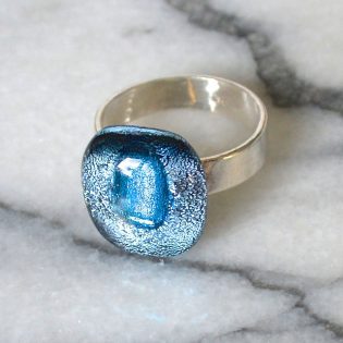 Wicksteads AWDesignsUK Silver & Blue Metallic Sterling Silver Dichroic Glass Ring