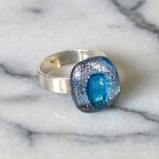 Wicksteads AWDesignsUK Silver & Blue Metallic Sterling Silver Dichroic Glass Ring