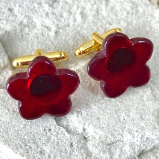 Wicksteads AWDesignsUK Deep Red Glass Flower Cufflinks