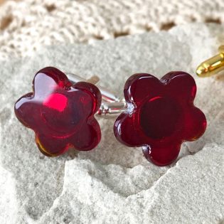 Wicksteads AWDesignsUK Deep Red Glass Flower Cufflinks