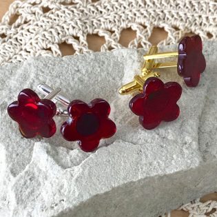 Wicksteads AWDesignsUK Deep Red Glass Flower Cufflinks