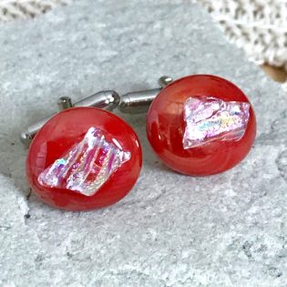 Wicksteads AWDesignsUK Red Pearlescent Dichroic Glass Cufflinks