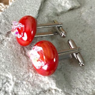 Wicksteads AWDesignsUK Red Pearlescent Dichroic Glass Cufflinks