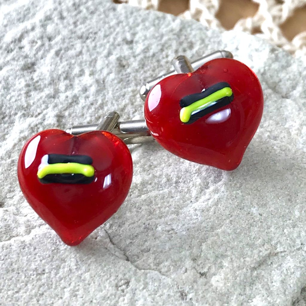 Wicksteads AWDesignsUK Yellow and Black Detailed Red Glass Cufflinks