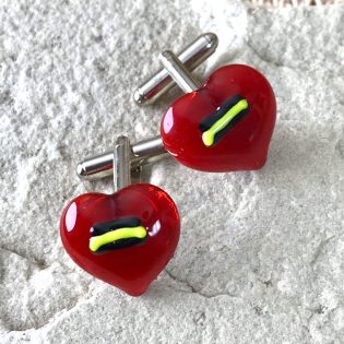 Wicksteads AWDesignsUK Yellow and Black Detailed Red Glass Cufflinks