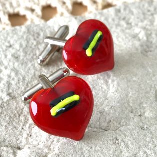 Wicksteads AWDesignsUK Yellow and Black Detailed Red Glass Cufflinks