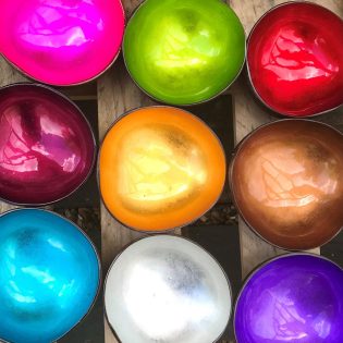 Coconut Shell Bowls with Colourful Metallic Centres