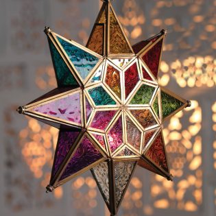 Multi-Coloured Moroccan Style Glass Star Lantern
