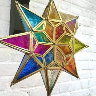 Multi-Coloured Moroccan Style Glass Star Lantern