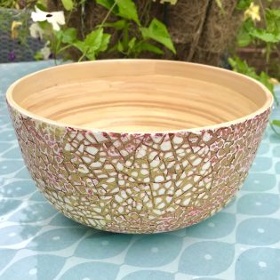 Large Bamboo Bowl - Pink Eggshell Crackle