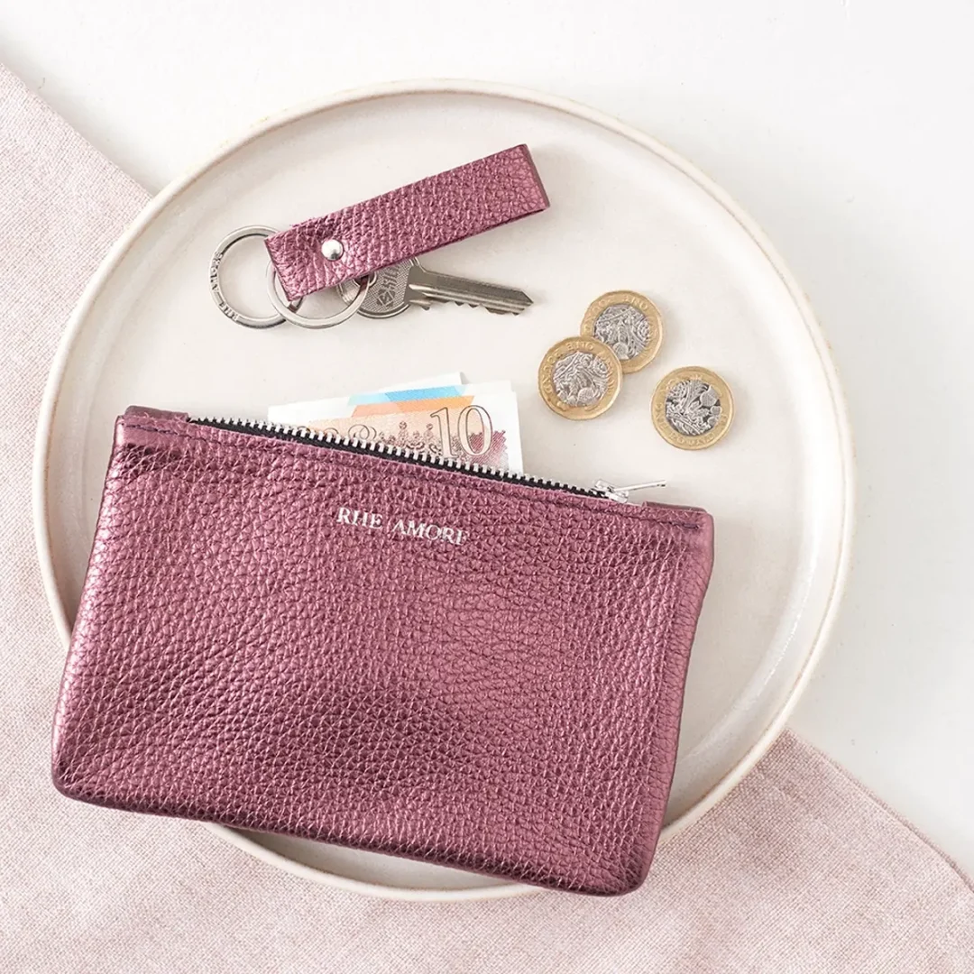 Metallic Soft Leather Purse by Rhe Amore Blackcurrant Purple