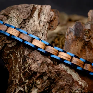 Alfred Blue Tungsten Steel & Zebrano Wood Bracelet