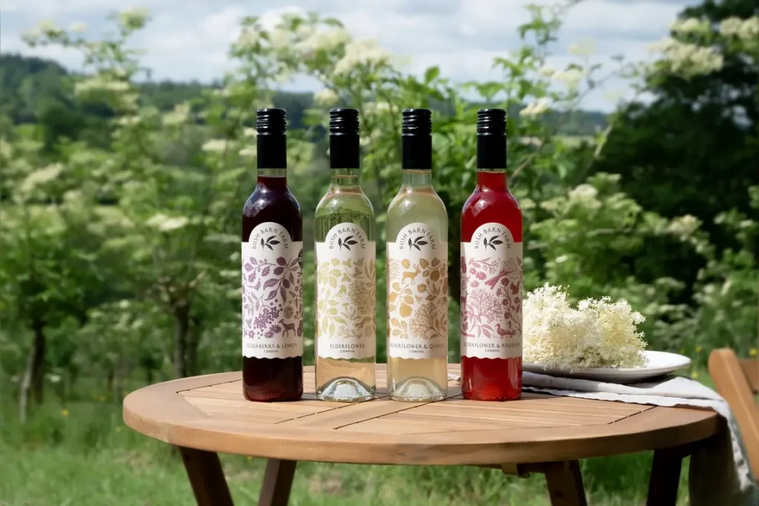 Elderflower & Elderberry Cordials by Bush Barn in a line