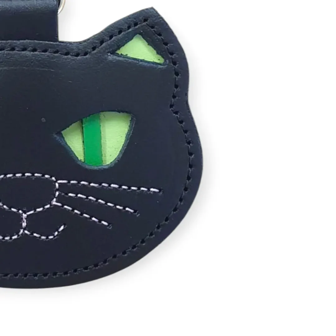 Lucky Black Cat Handmade Leather Bag Charm by Zatchels