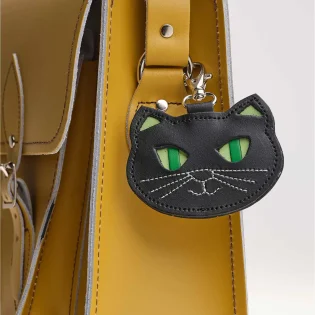 Lucky Black Cat Handmade Leather Bag Charm by Zatchels