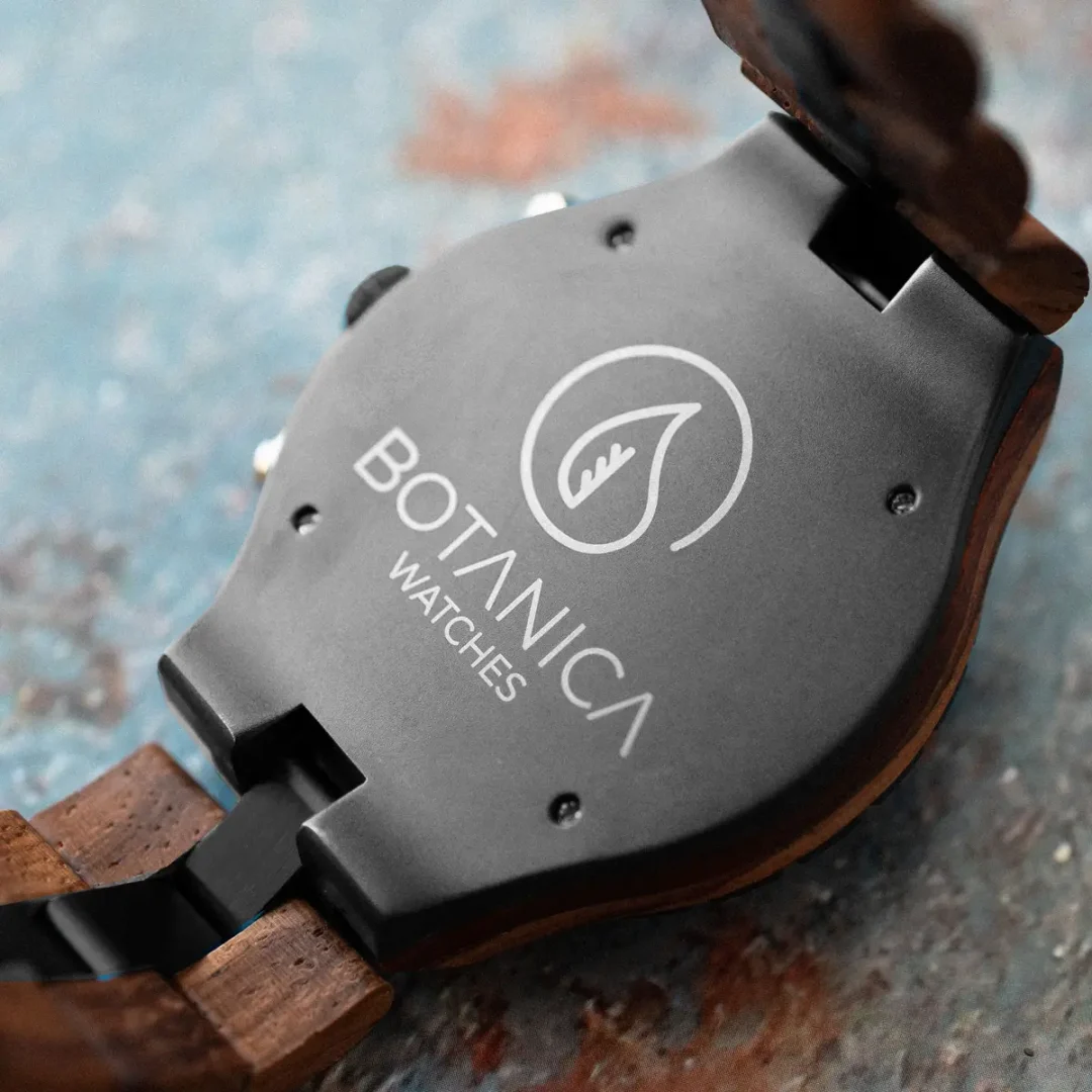 Europa Black Chronograph Watch - Zebrano Wood & Stainless Steel by Botanica