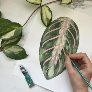 Maranta Leaf Wooden Pendant Necklace by Mica Peet Painting