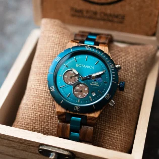 Prometheus Blue Chronograph Watch - Zebrano Wood & Stainless Steel created by Botanica