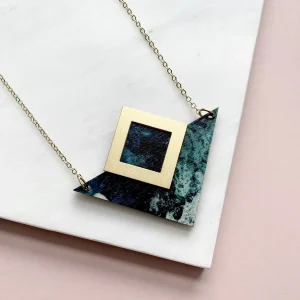 Marble Teal & Gold Triangle Necklace by Mica Peet 1