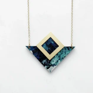 Marble Teal & Gold Triangle Necklace by Mica Peet 2